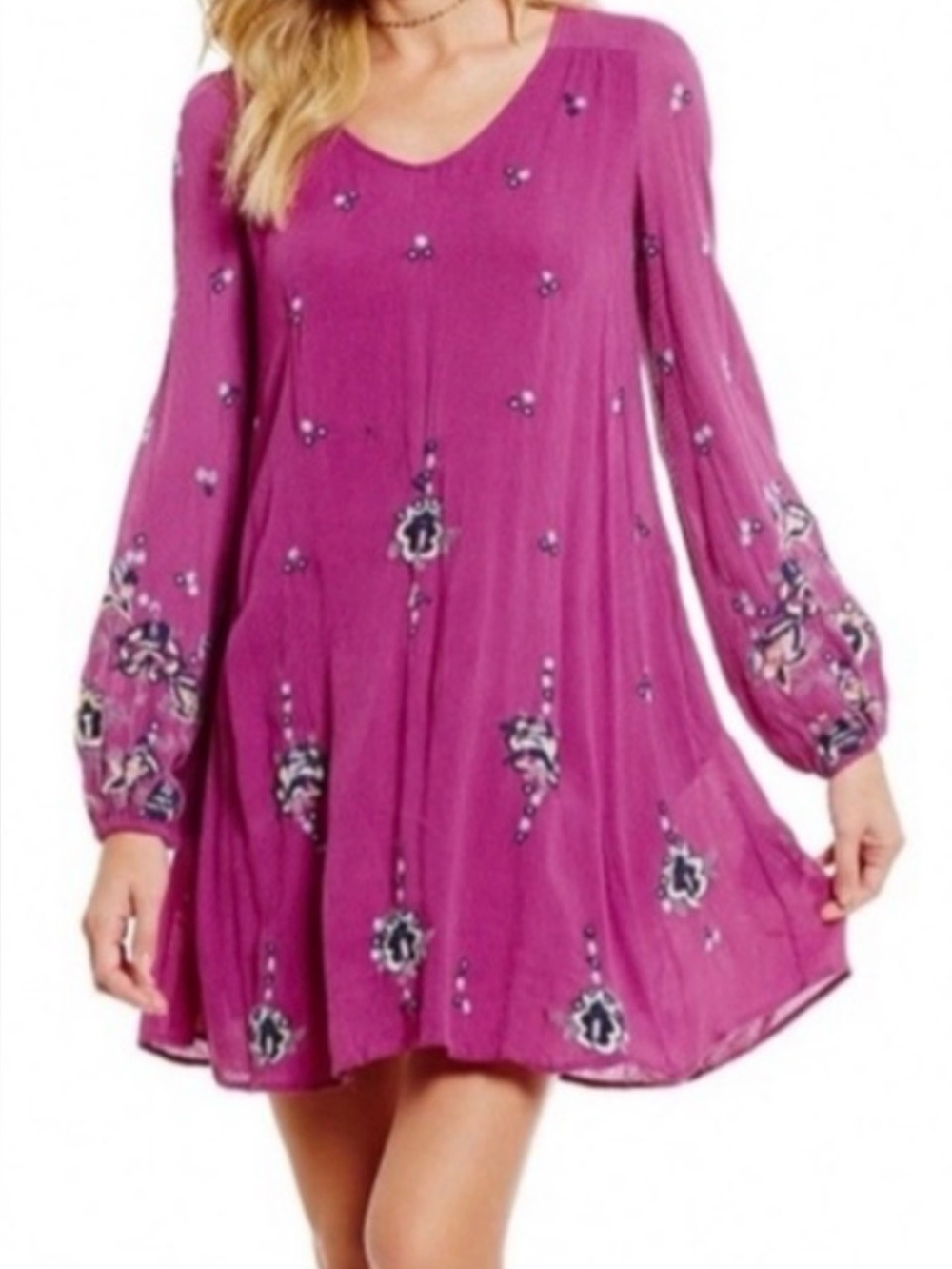 Free People Magenta Embroidered Boho Tunic